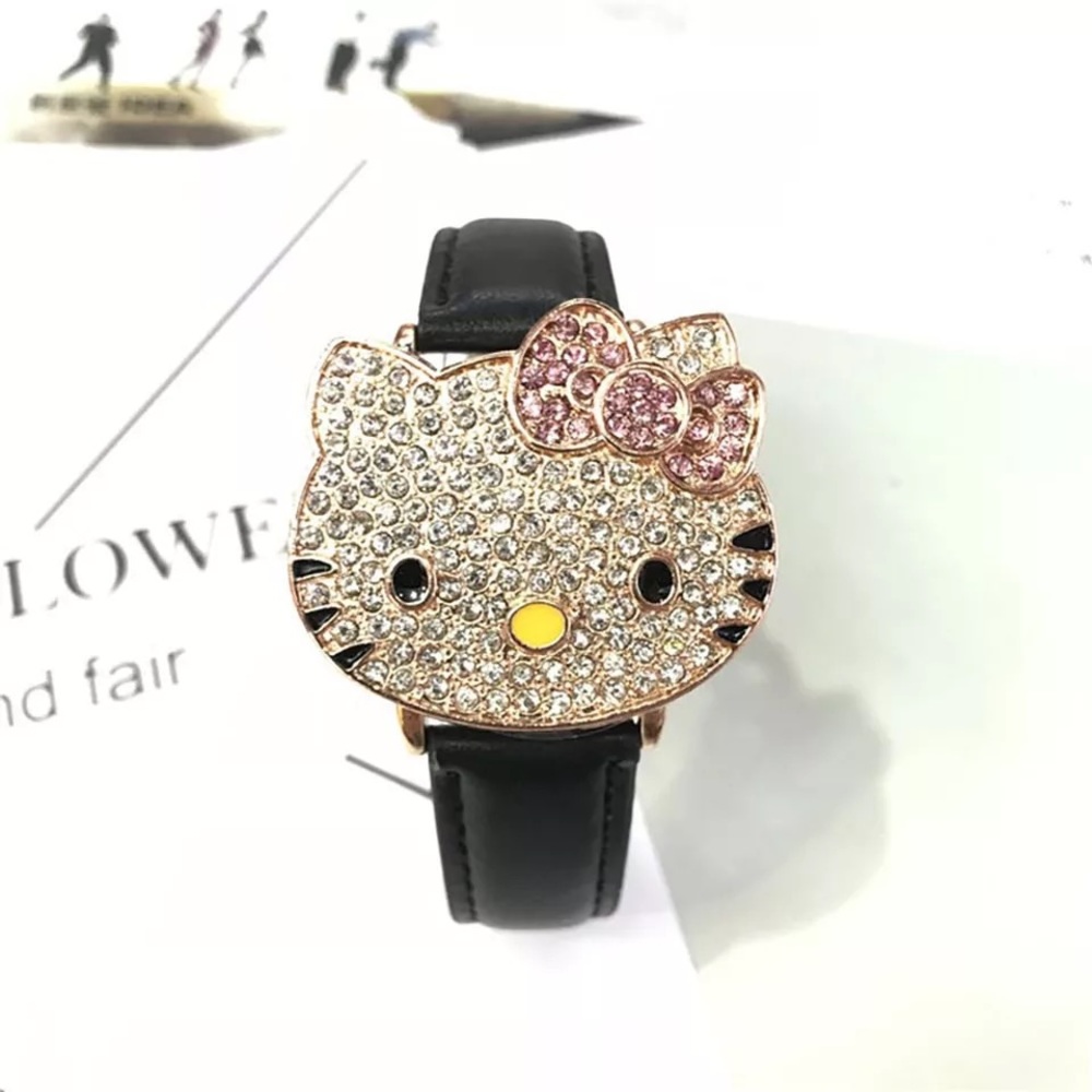 HELLO KITTY BLACK LEATHER STRAP WATCH - NEW!